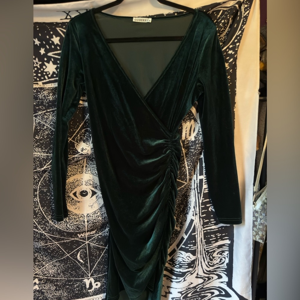 Chic Forest Green Velvet Wrap Dress